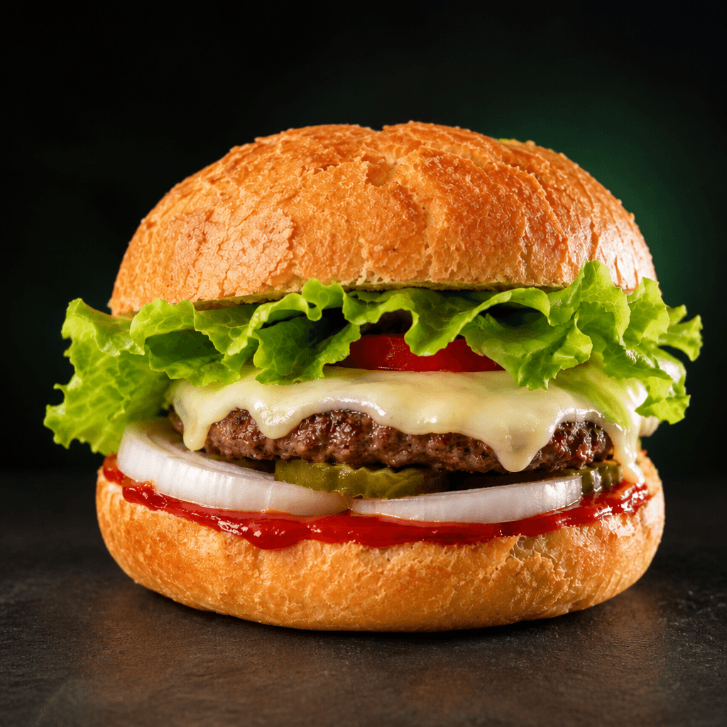 Šťavnatý burger s hranolky