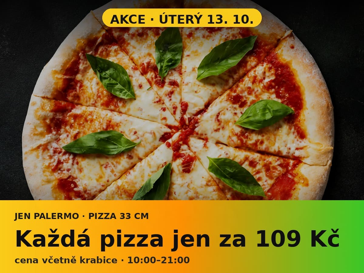 Pizzeria Palermo — úterní akce, každá pizza jen za 109 Kč